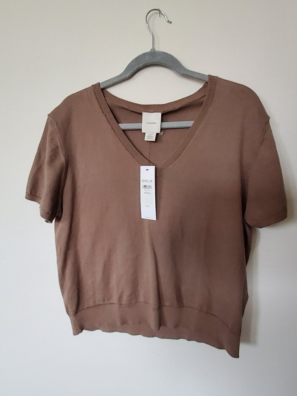 Calvin Klein Short Sleeve Taupe Sweater Size XL
